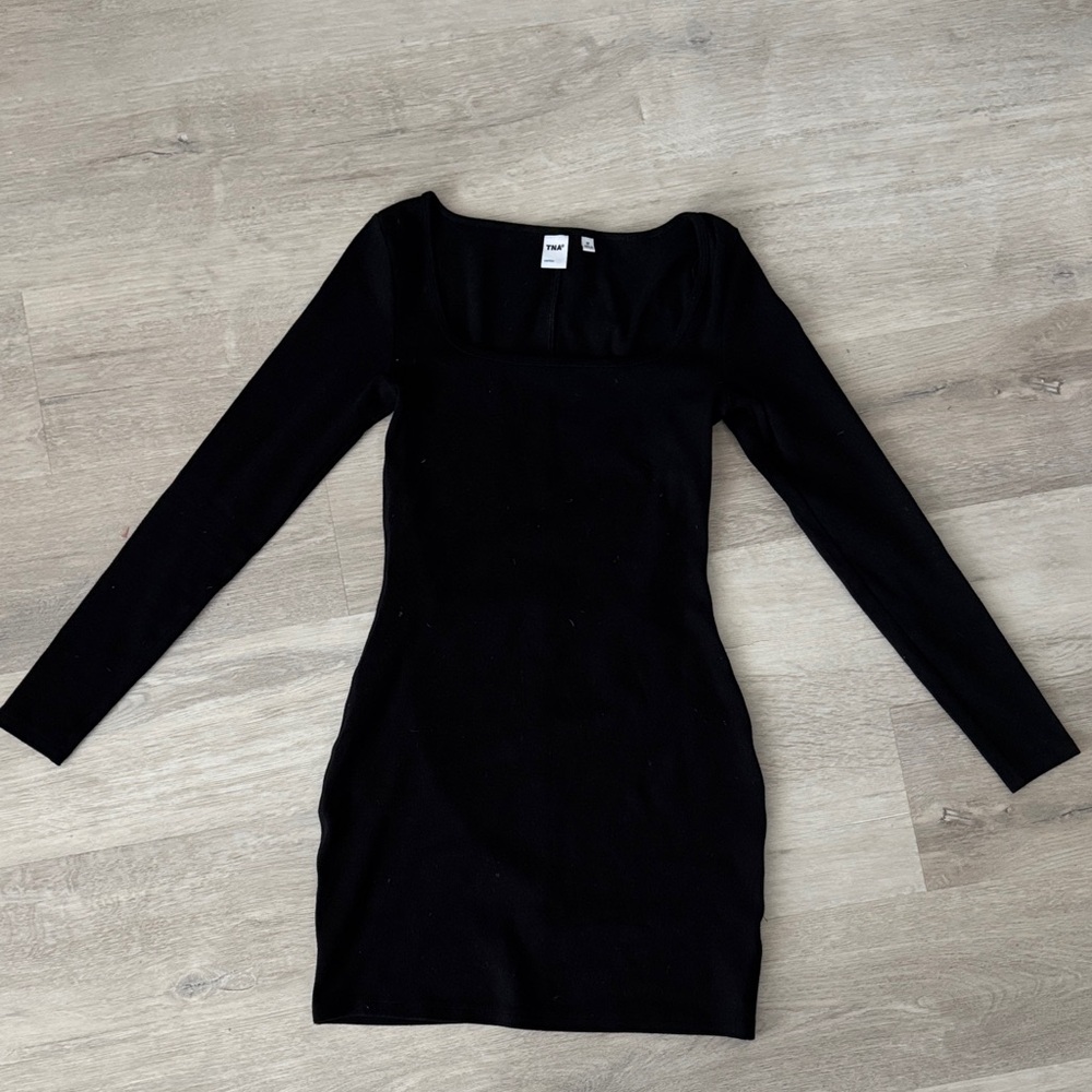 TNA Black Long-Sleeve Square-Neck Bodycon Dress